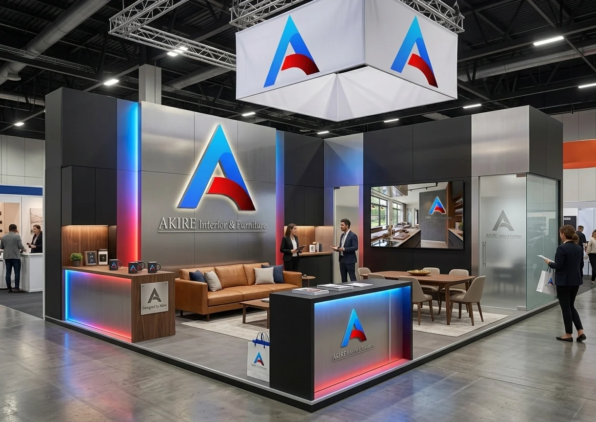 Desain booth exhibition AKIRE dengan area display